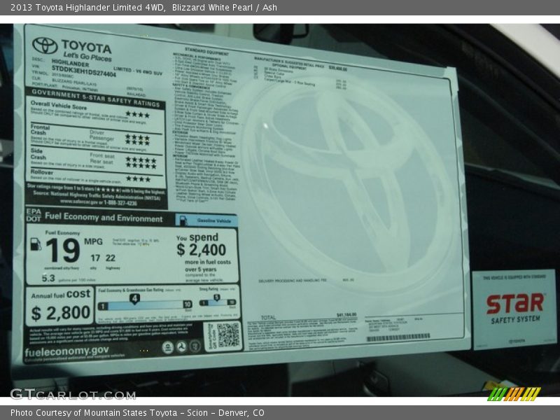 Blizzard White Pearl / Ash 2013 Toyota Highlander Limited 4WD