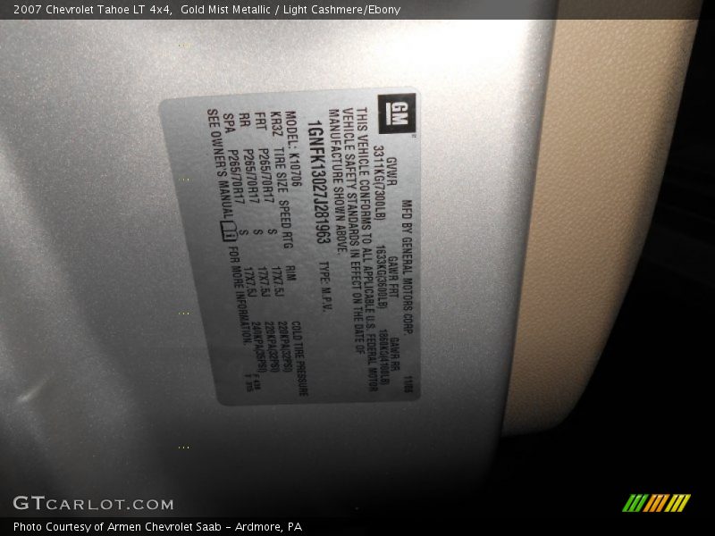 Gold Mist Metallic / Light Cashmere/Ebony 2007 Chevrolet Tahoe LT 4x4