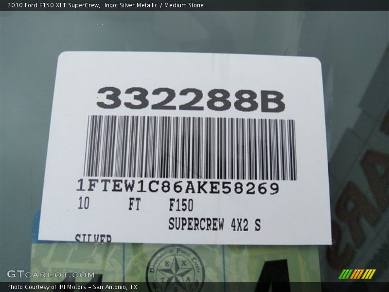 Ingot Silver Metallic / Medium Stone 2010 Ford F150 XLT SuperCrew