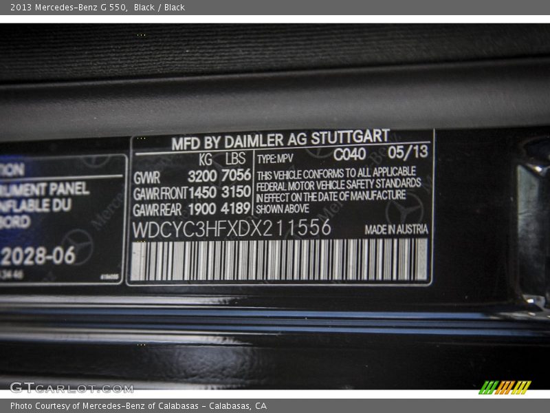 Black / Black 2013 Mercedes-Benz G 550