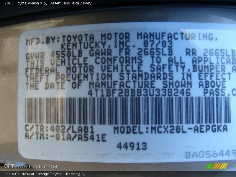Desert Sand Mica / Ivory 2003 Toyota Avalon XLS
