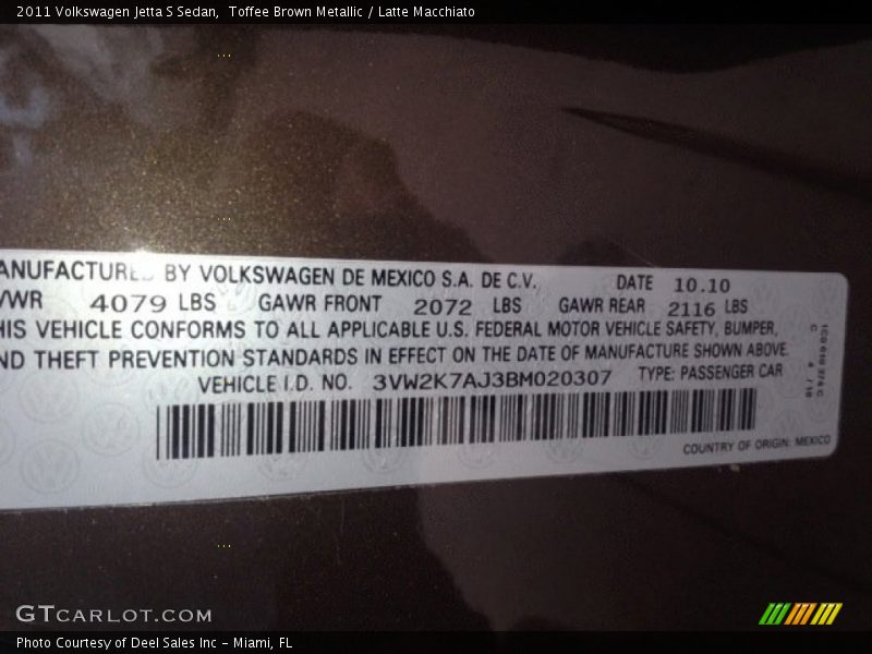 Toffee Brown Metallic / Latte Macchiato 2011 Volkswagen Jetta S Sedan