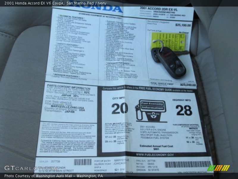 San Marino Red / Ivory 2001 Honda Accord EX V6 Coupe