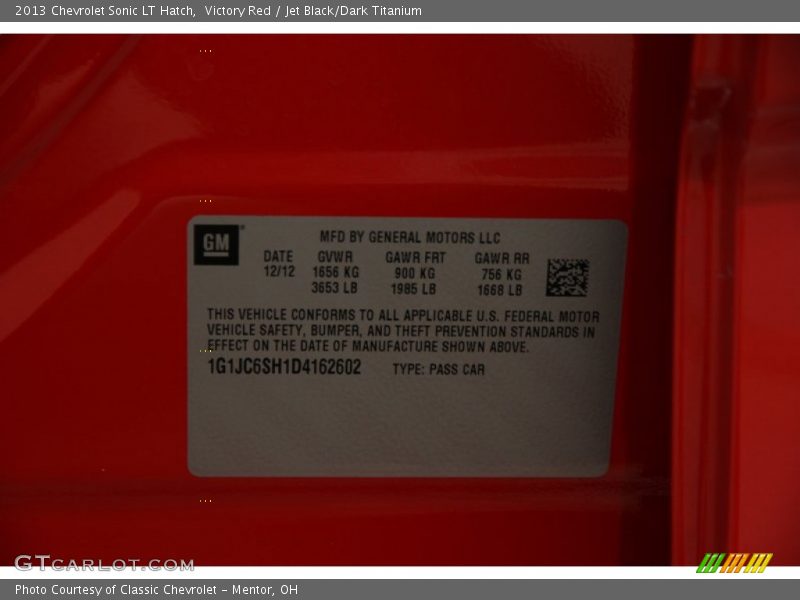 Victory Red / Jet Black/Dark Titanium 2013 Chevrolet Sonic LT Hatch
