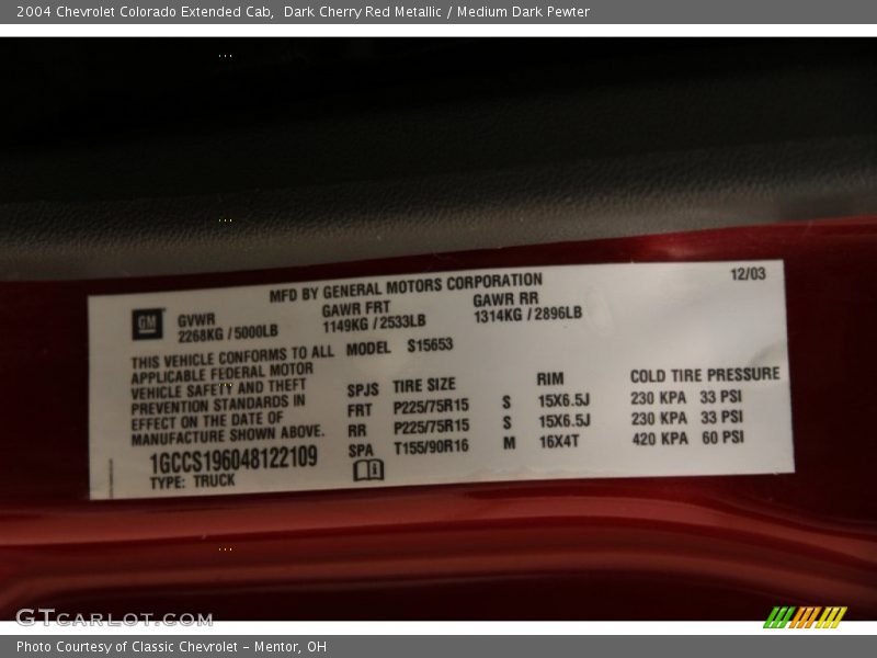 Dark Cherry Red Metallic / Medium Dark Pewter 2004 Chevrolet Colorado Extended Cab