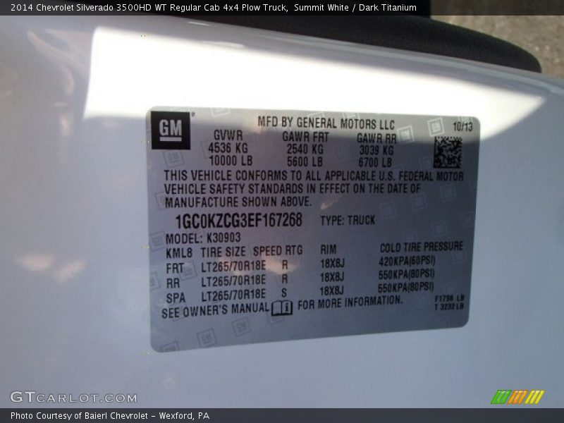 Summit White / Dark Titanium 2014 Chevrolet Silverado 3500HD WT Regular Cab 4x4 Plow Truck