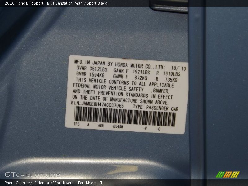 Blue Sensation Pearl / Sport Black 2010 Honda Fit Sport