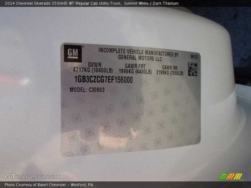 Summit White / Dark Titanium 2014 Chevrolet Silverado 3500HD WT Regular Cab Utility Truck
