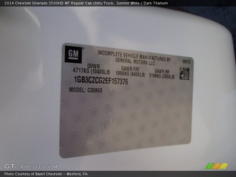 Summit White / Dark Titanium 2014 Chevrolet Silverado 3500HD WT Regular Cab Utility Truck