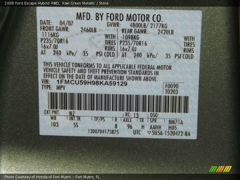 Kiwi Green Metallic / Stone 2008 Ford Escape Hybrid 4WD