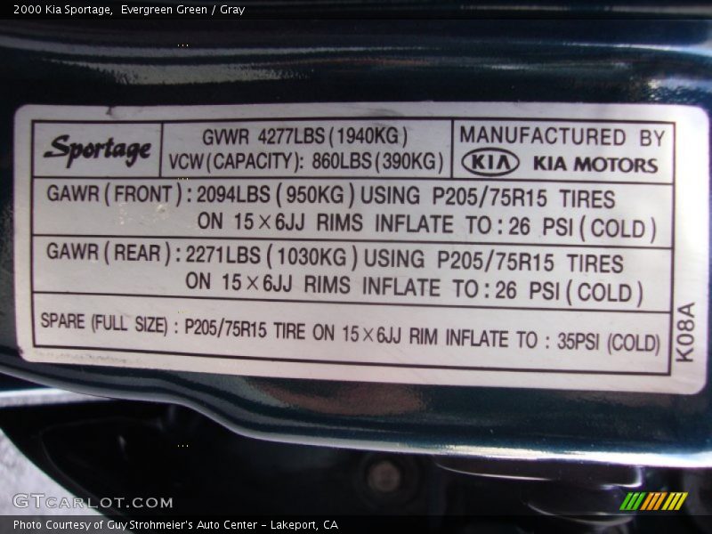 Evergreen Green / Gray 2000 Kia Sportage