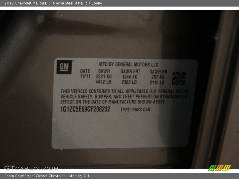 Mocha Steel Metallic / Ebony 2012 Chevrolet Malibu LT