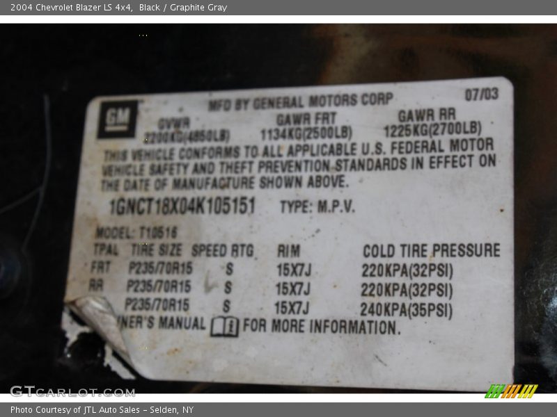 Black / Graphite Gray 2004 Chevrolet Blazer LS 4x4