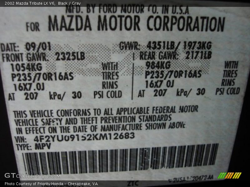Black / Gray 2002 Mazda Tribute LX V6