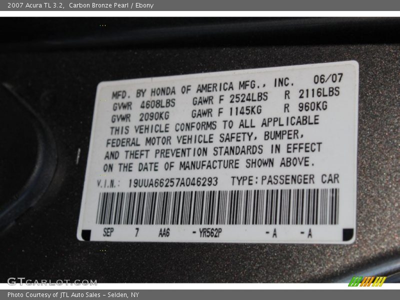 Carbon Bronze Pearl / Ebony 2007 Acura TL 3.2