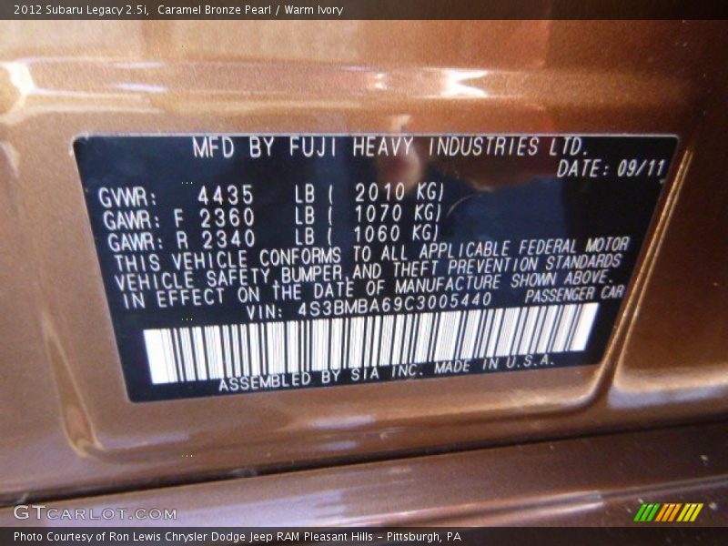 Caramel Bronze Pearl / Warm Ivory 2012 Subaru Legacy 2.5i