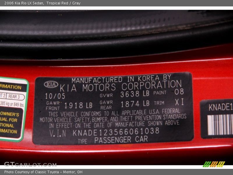 Tropical Red / Gray 2006 Kia Rio LX Sedan