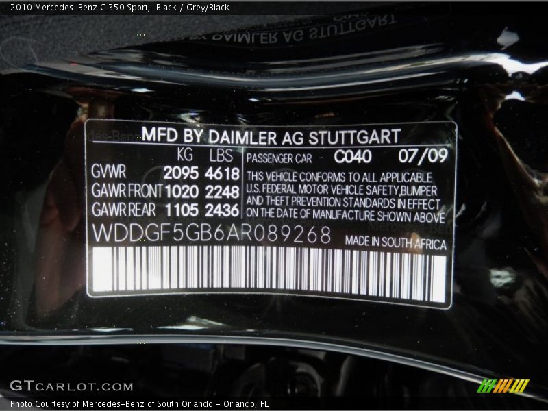 Black / Grey/Black 2010 Mercedes-Benz C 350 Sport