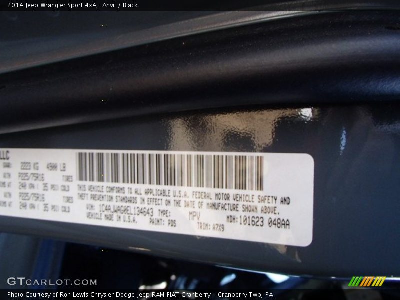 Anvil / Black 2014 Jeep Wrangler Sport 4x4