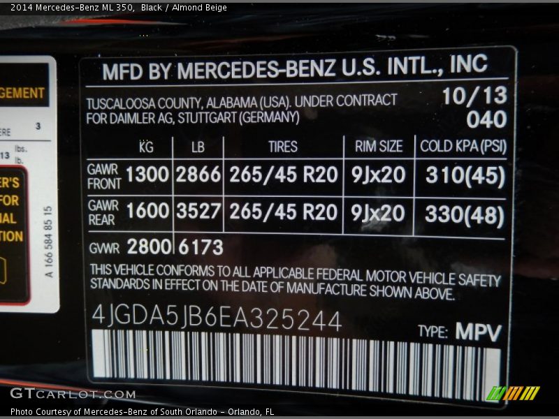 Black / Almond Beige 2014 Mercedes-Benz ML 350