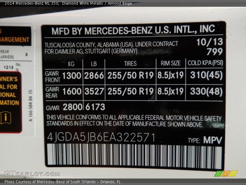 Diamond White Metallic / Almond Beige 2014 Mercedes-Benz ML 350