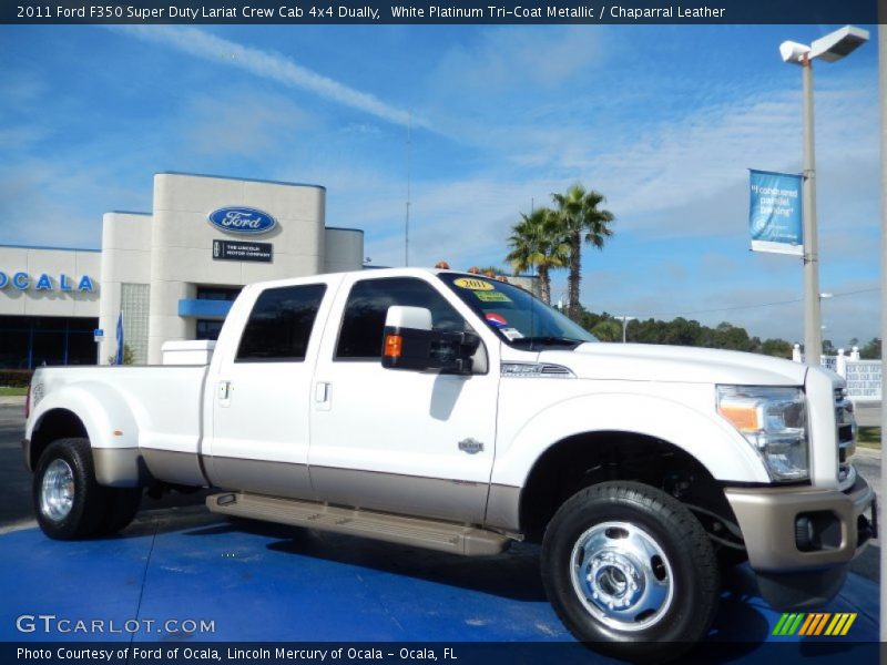 White Platinum Tri-Coat Metallic / Chaparral Leather 2011 Ford F350 Super Duty Lariat Crew Cab 4x4 Dually
