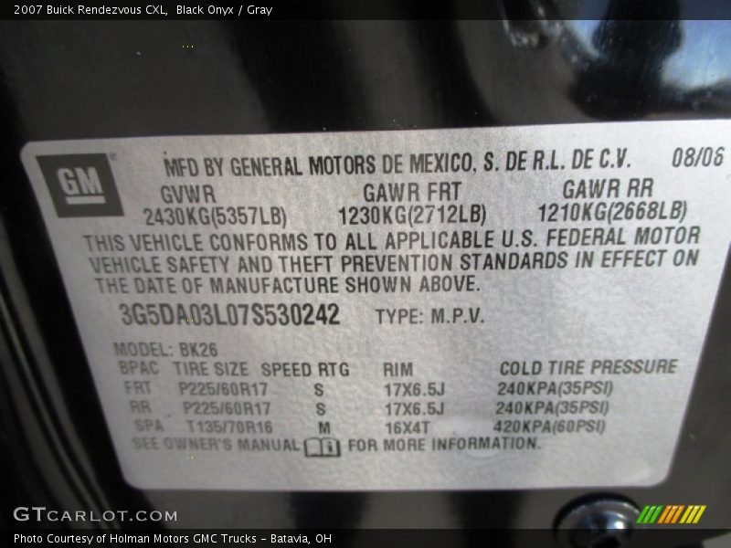Black Onyx / Gray 2007 Buick Rendezvous CXL
