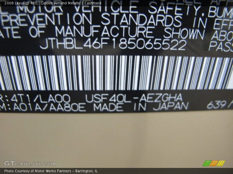 Golden Almond Metallic / Cashmere 2008 Lexus LS 460