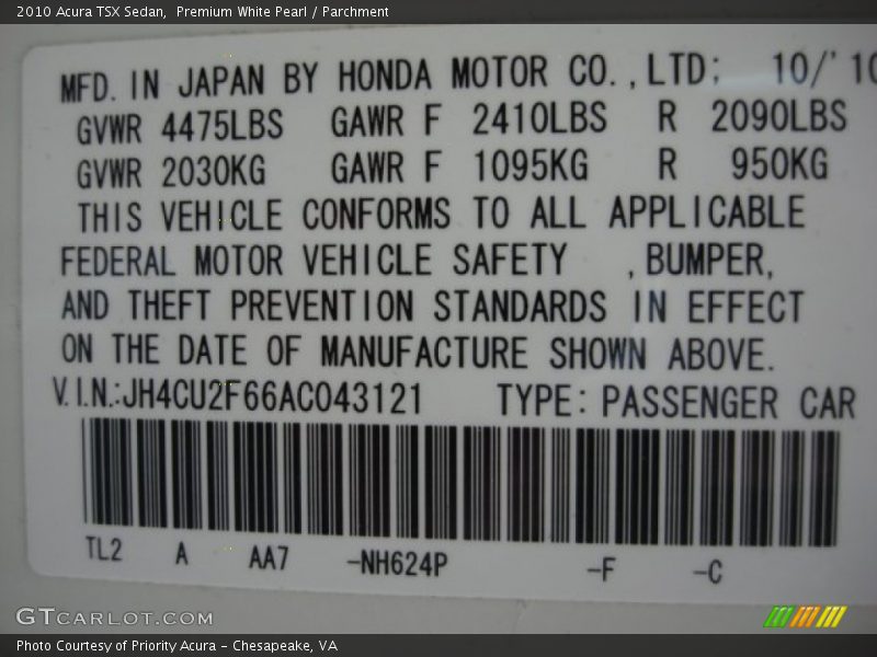 Premium White Pearl / Parchment 2010 Acura TSX Sedan