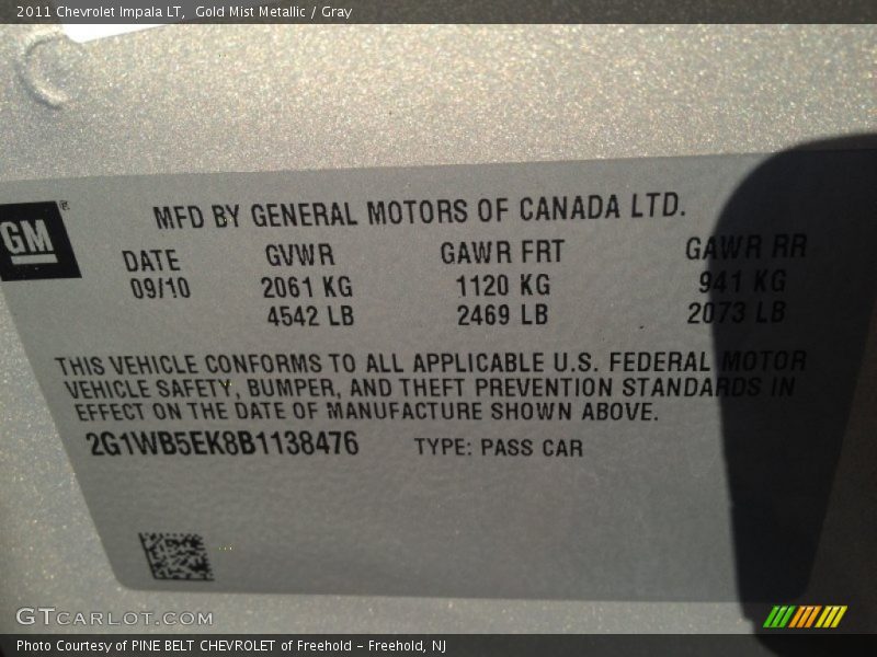 Gold Mist Metallic / Gray 2011 Chevrolet Impala LT