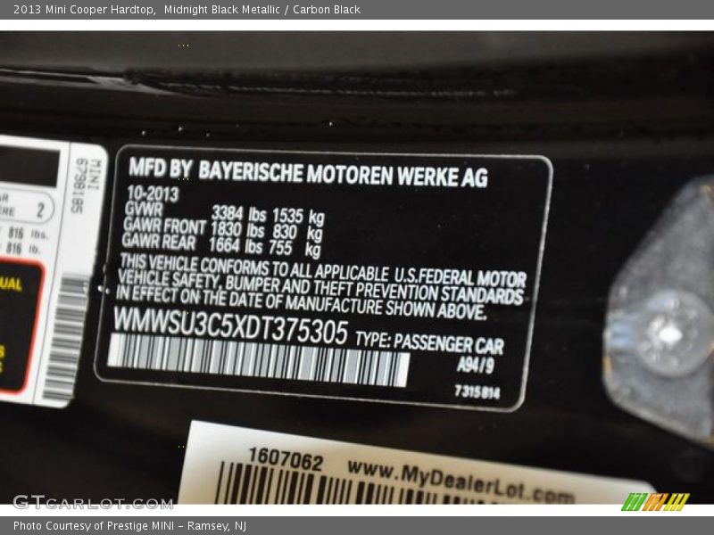 Midnight Black Metallic / Carbon Black 2013 Mini Cooper Hardtop
