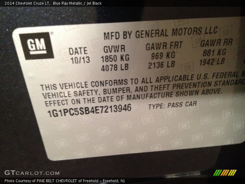 Blue Ray Metallic / Jet Black 2014 Chevrolet Cruze LT