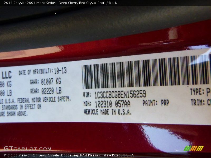 Deep Cherry Red Crystal Pearl / Black 2014 Chrysler 200 Limited Sedan
