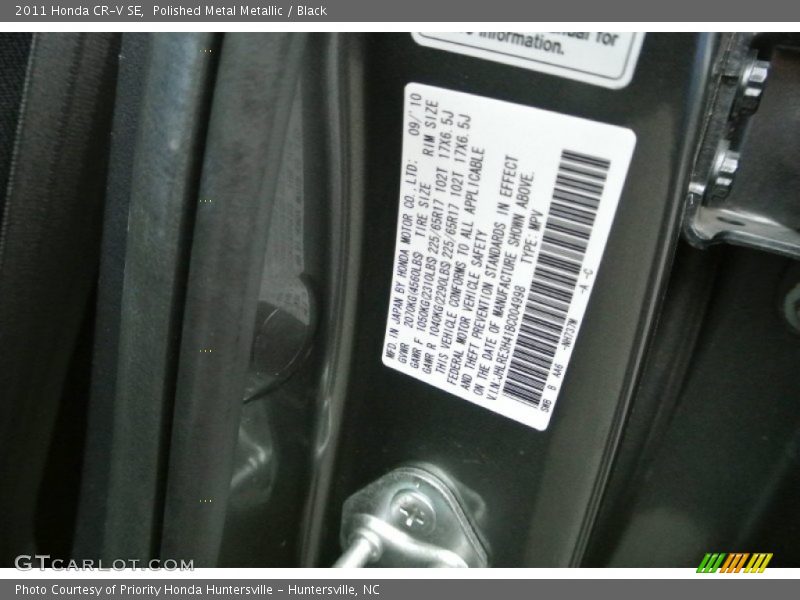 Polished Metal Metallic / Black 2011 Honda CR-V SE