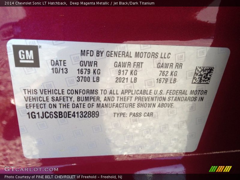 Deep Magenta Metallic / Jet Black/Dark Titanium 2014 Chevrolet Sonic LT Hatchback