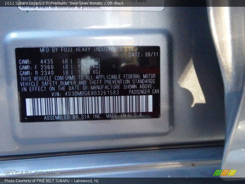 Steel Silver Metallic / Off-Black 2011 Subaru Legacy 2.5i Premium