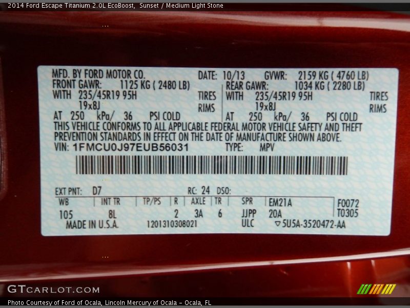 Sunset / Medium Light Stone 2014 Ford Escape Titanium 2.0L EcoBoost
