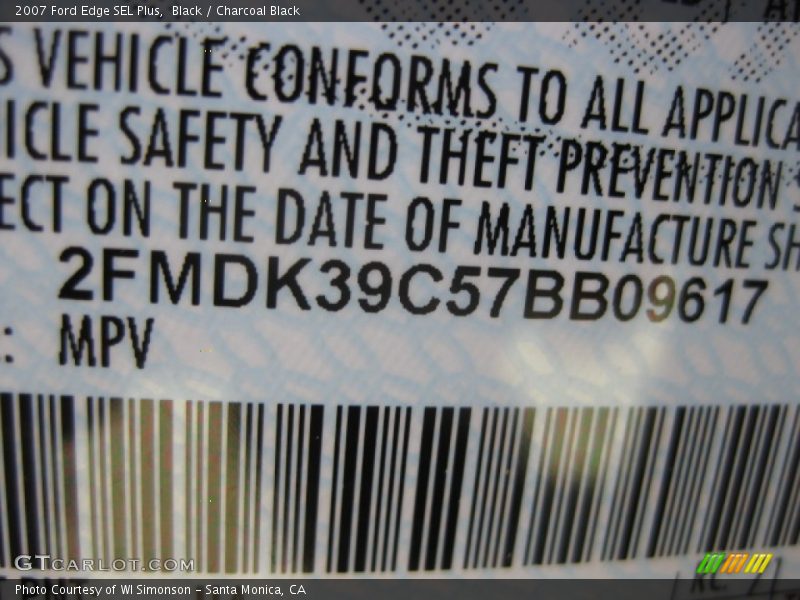 Black / Charcoal Black 2007 Ford Edge SEL Plus