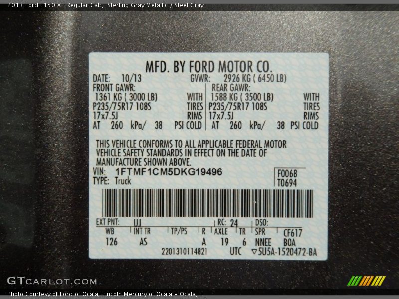 Sterling Gray Metallic / Steel Gray 2013 Ford F150 XL Regular Cab