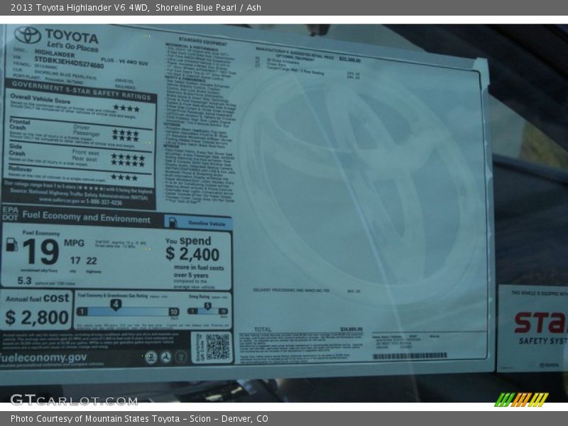 Shoreline Blue Pearl / Ash 2013 Toyota Highlander V6 4WD
