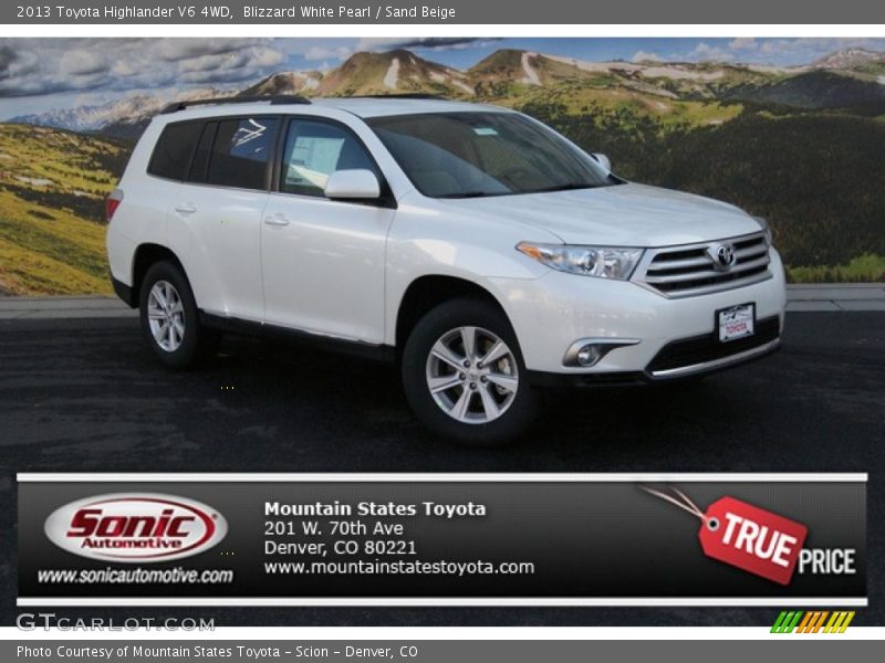 Blizzard White Pearl / Sand Beige 2013 Toyota Highlander V6 4WD