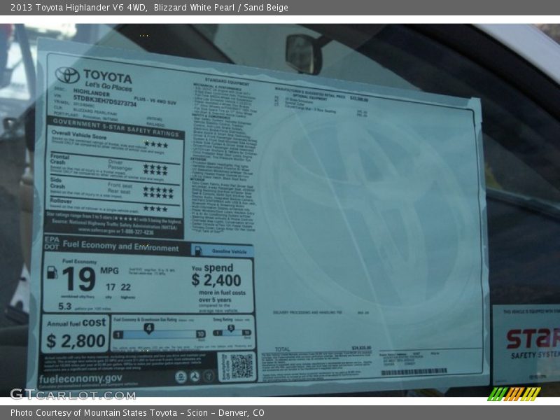 Blizzard White Pearl / Sand Beige 2013 Toyota Highlander V6 4WD