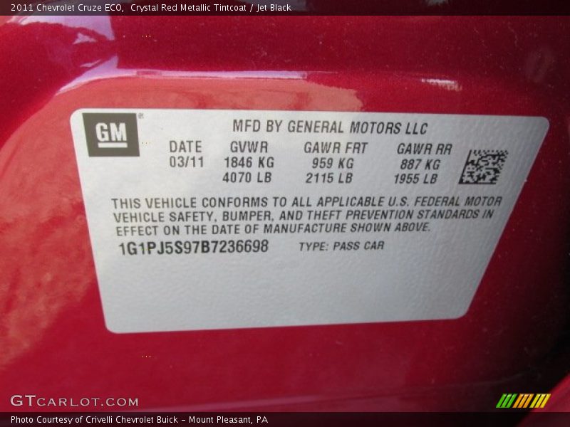 Crystal Red Metallic Tintcoat / Jet Black 2011 Chevrolet Cruze ECO