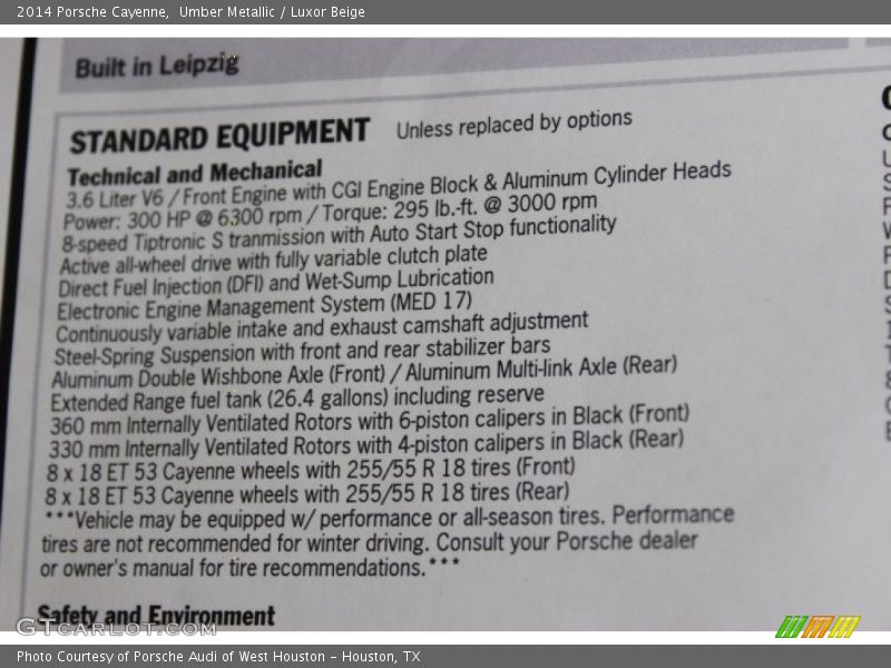  2014 Cayenne  Window Sticker