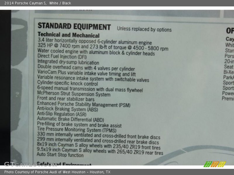 White / Black 2014 Porsche Cayman S