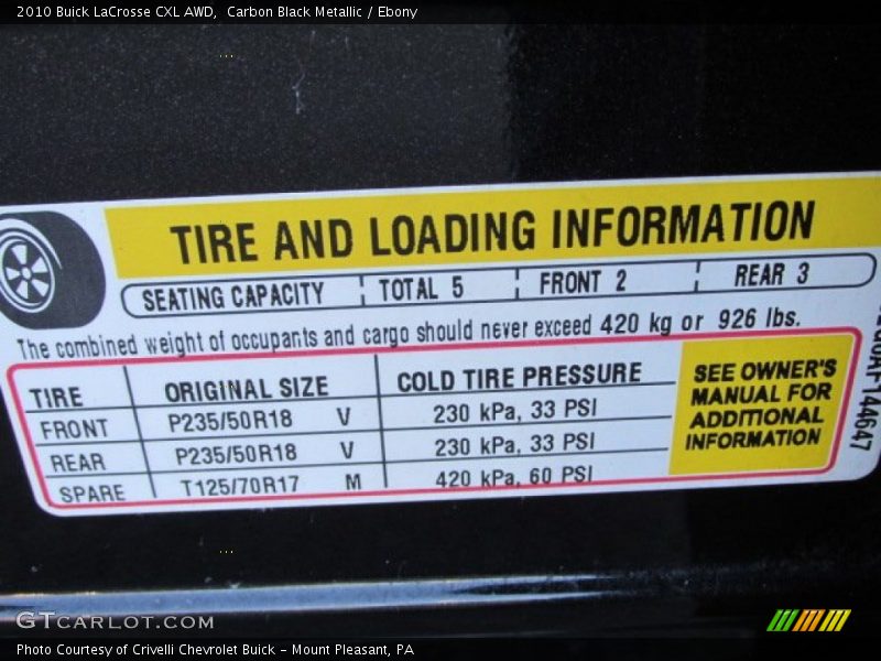 Carbon Black Metallic / Ebony 2010 Buick LaCrosse CXL AWD