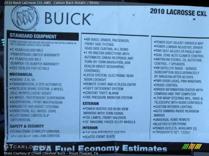 Carbon Black Metallic / Ebony 2010 Buick LaCrosse CXL AWD