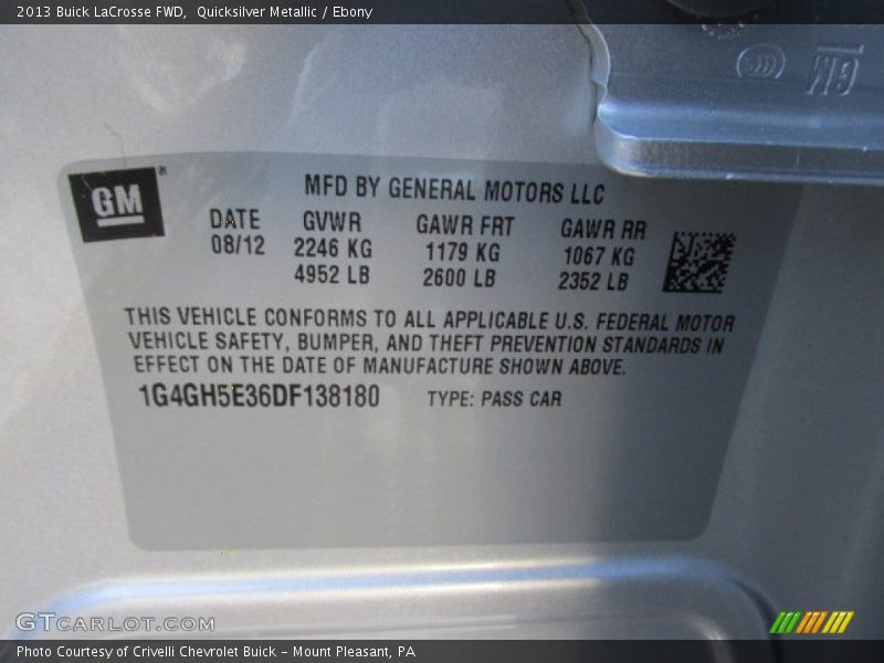 Quicksilver Metallic / Ebony 2013 Buick LaCrosse FWD