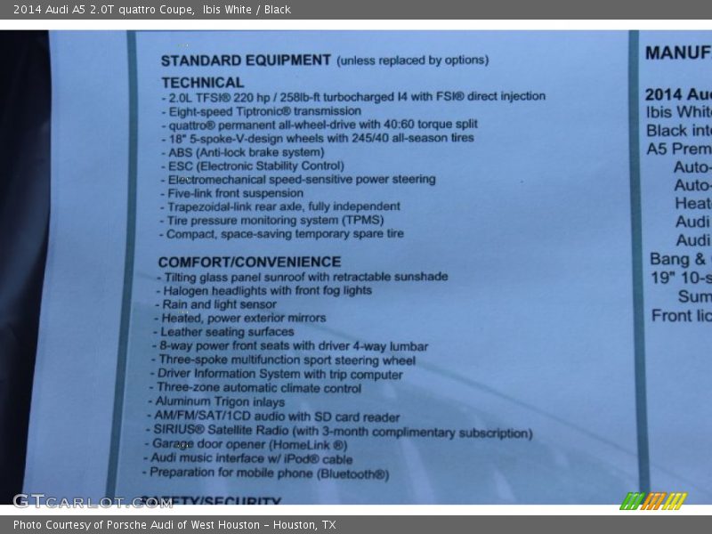 Ibis White / Black 2014 Audi A5 2.0T quattro Coupe