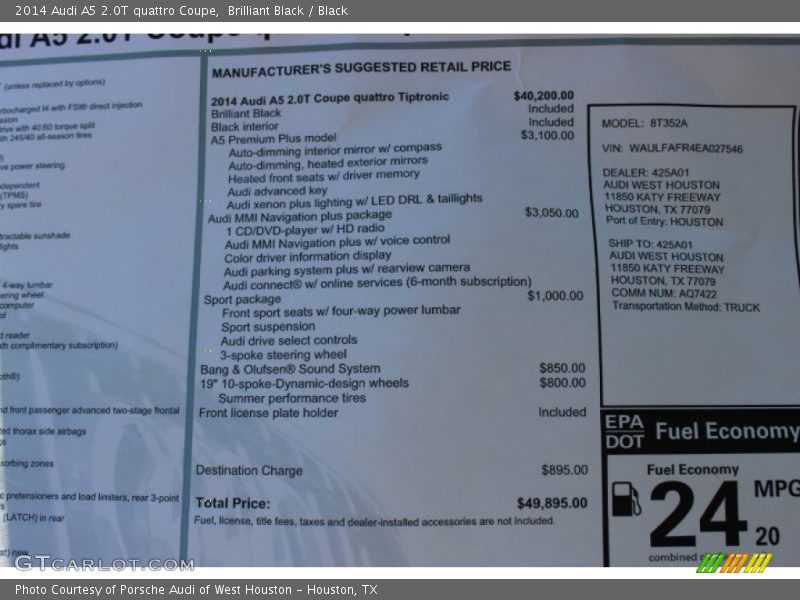 Brilliant Black / Black 2014 Audi A5 2.0T quattro Coupe
